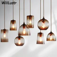 Color Glass Shade Pendant Lamp Suspension Light Hotel Hall Restaurant Dining Room Bar Loft Retro Hanging Ceiling Chandelier