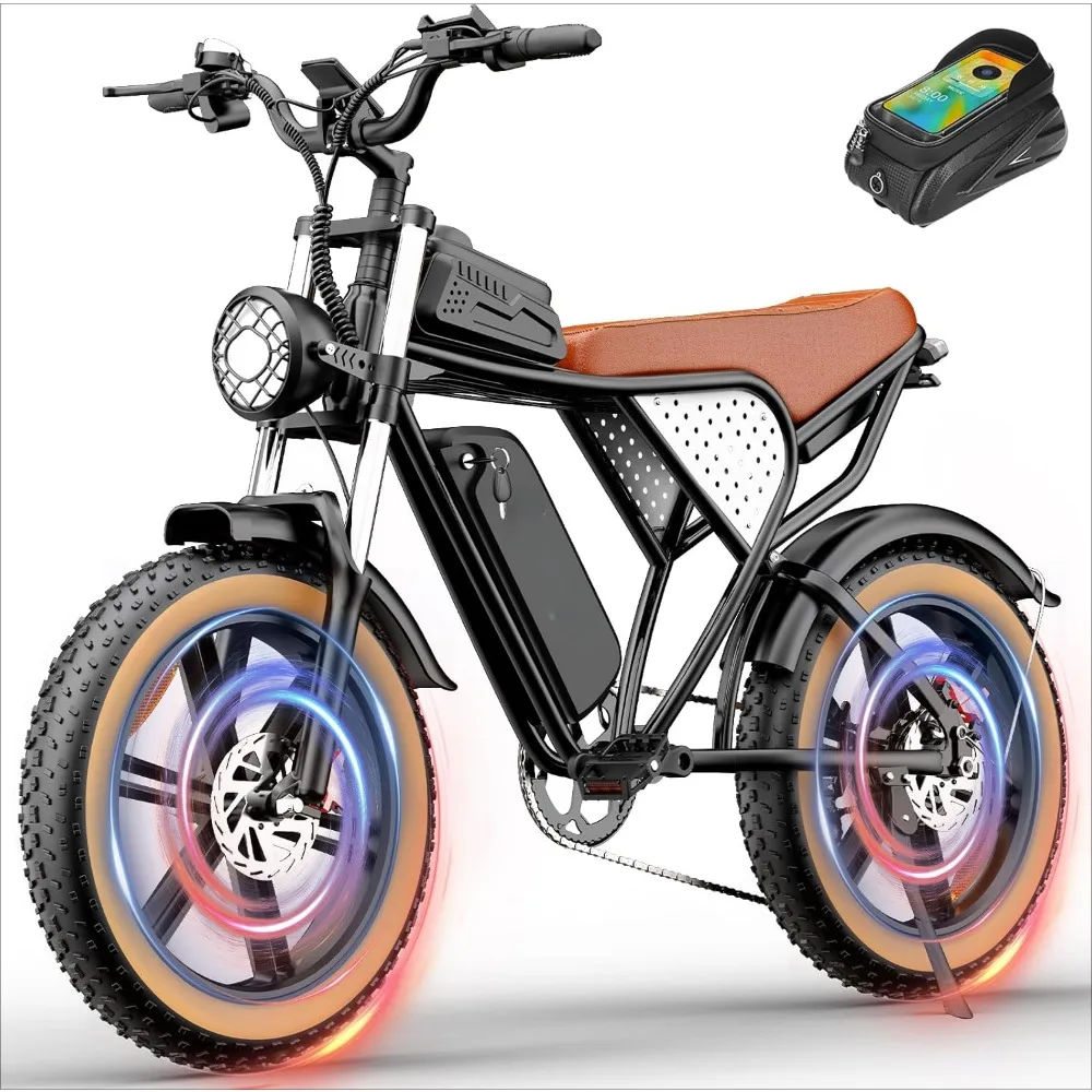 

Electric Bike for Adults Q20, 37/30MPH,52V 40AH,48V/20AH E-Bike,30-180 Miles Electric Motorcycle, 20" Fat Tire Dirt Bike