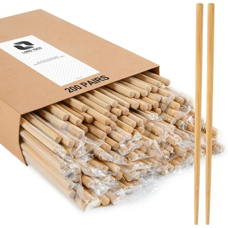 

200Pairs Bamboo Chopsticks Disposable Individually Wrapped Bulk Separated Round Premium Quality 9.45in for Dining Restaurants C