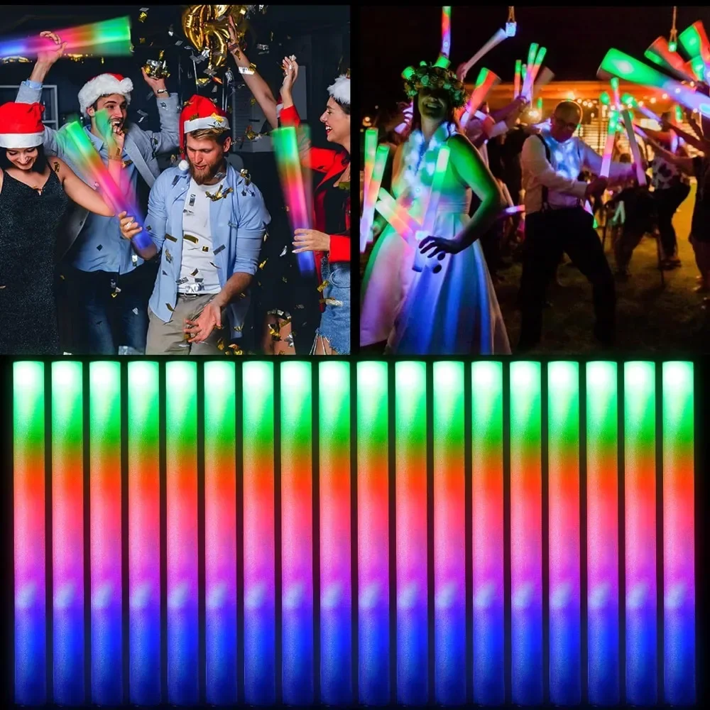 105Pcs Foam Glow Stick, LED Glow Foam Wand for Wedding 3 Modes Color Flashing, Glow in the Dark, Party Supplies