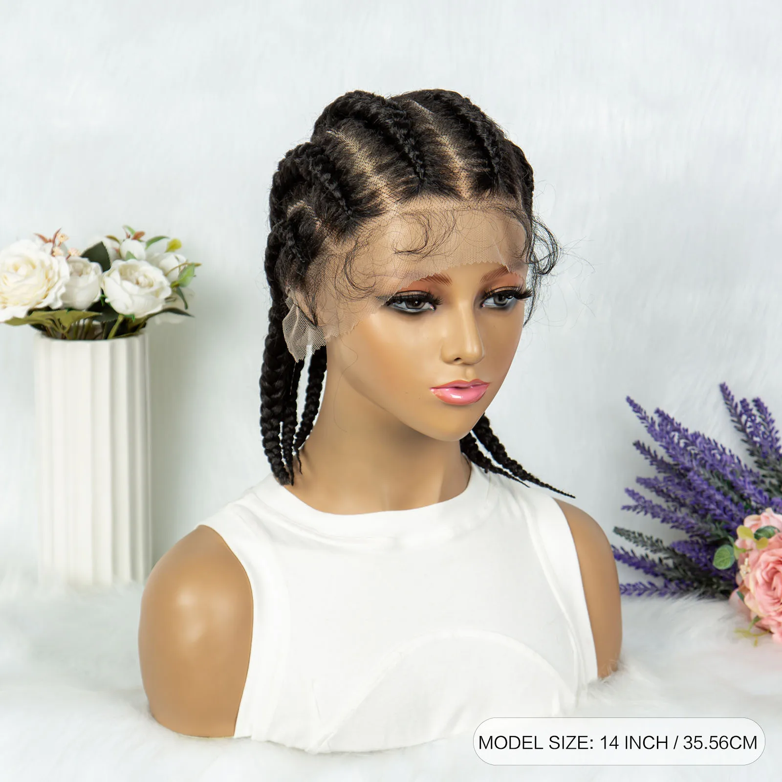 14Inch Synthetic Full Lace Braided Wigs Cornrow Braids with Baby Hair Lace Frontal Handmade Twisted Braids Wigs for Black Women
