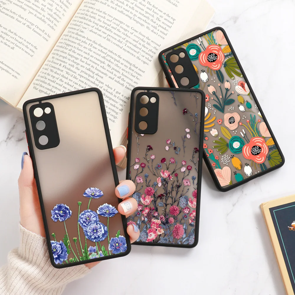 Flower Matte Case For Samsung S24 Ultra S23 S22 Plus S21 FE S20 A55 A54 5G A53 A52 A35 A34 A33 A32 A13 A05 Soft Shockproof Cover