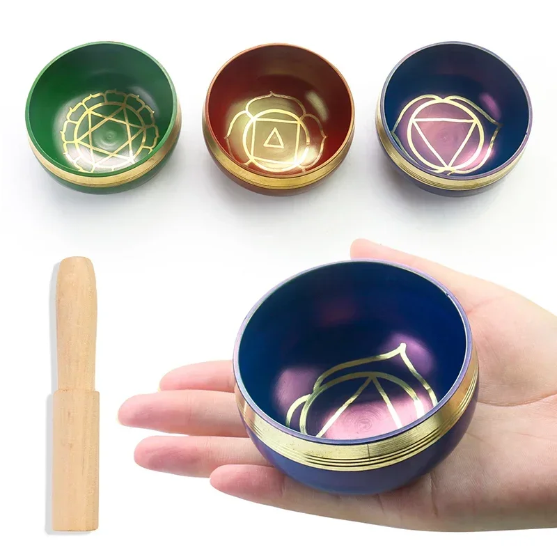 Nepal Tibetan Singing Bowl 7 Chakras Colorful Brass Sound Bowls Buddhism Meditation Mindfulness Sound Healing Instrument Gifts