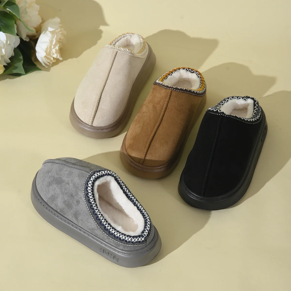 Platform Fluffy Slippers Women House Flats Fashion Plush Winter Designer Shoes Ladies Home Elegant Casual Footwear Large Size