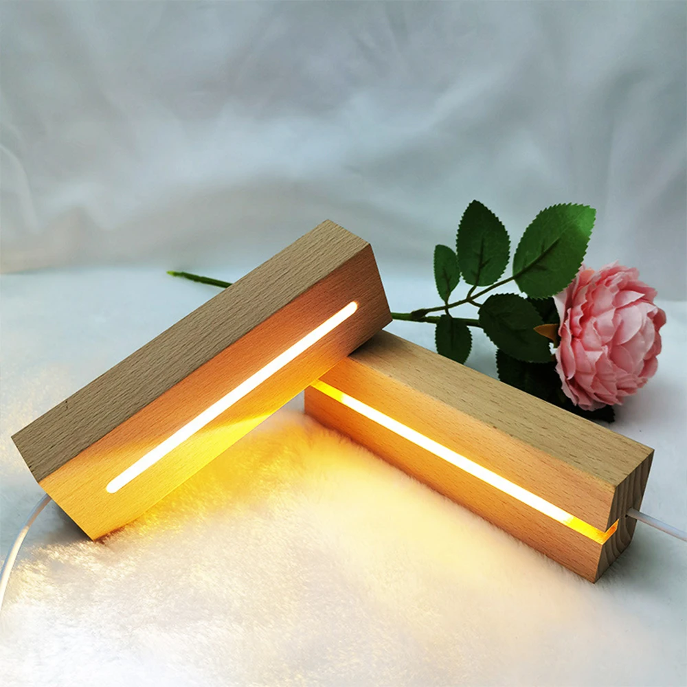 Rectangle Solid Wooden LED Base Strip Luminous Base for Resin Letter Lamp Glass Resin Art Wood Light Display Base Home Decor