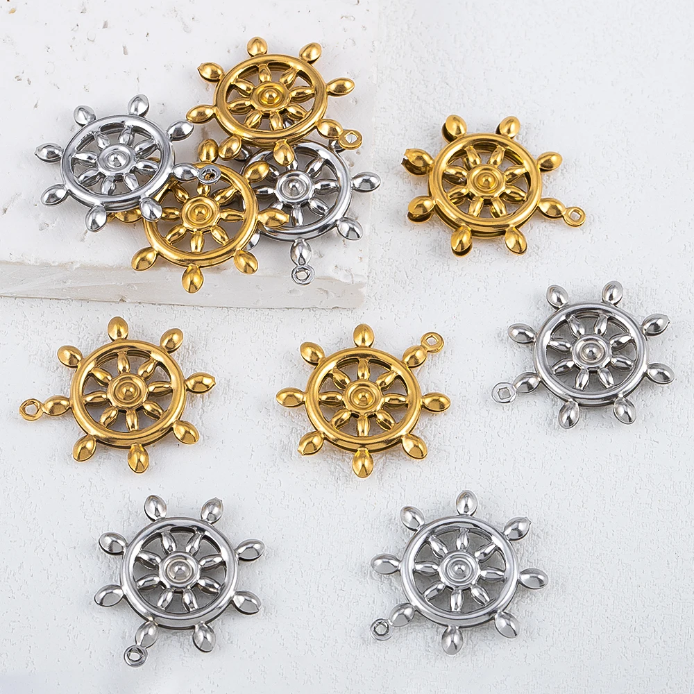 10 قطعة الفولاذ المقاوم للصدأ بحار قارب الدفة قلادة 18K مطلية بالذهب اللون الحفاظ على DIY بها بنفسك مجوهرات اكسسوارات قلادة المواد #5