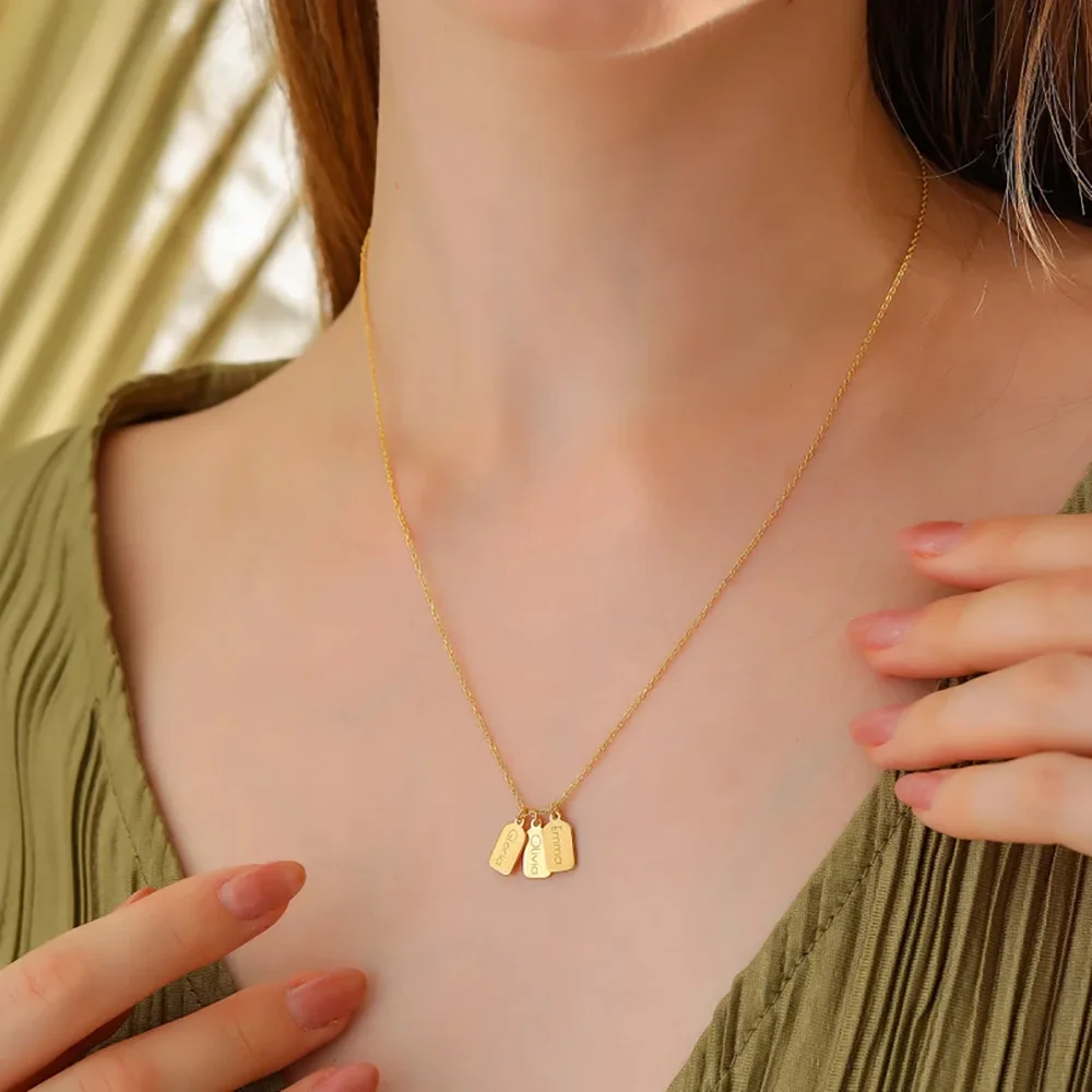 Engraved Name Necklace Personalized Multi Name Small Gold Tag Stainless Steel Necklace Custom Women\'s Jewelry Gift For Mom