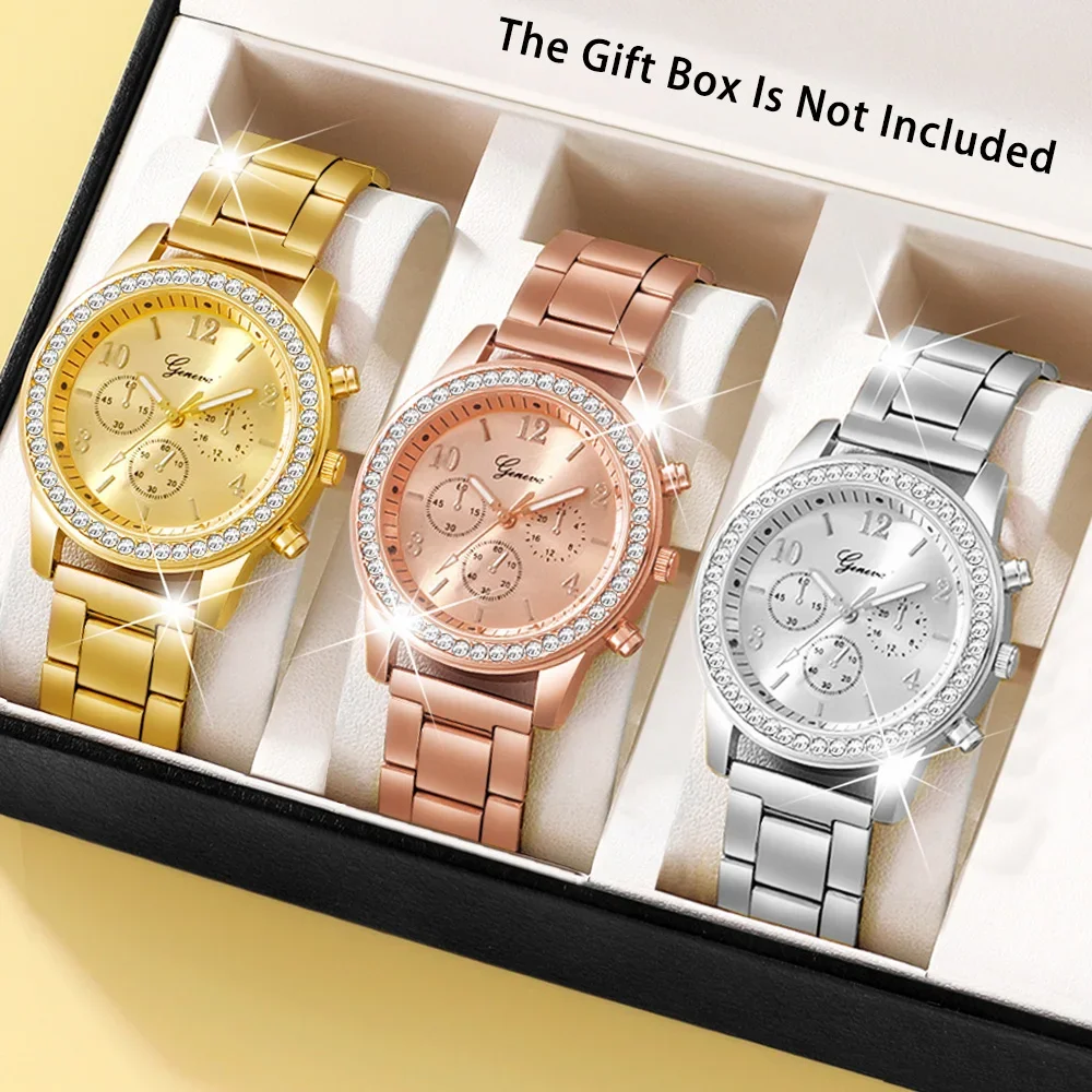 3pcs/set Luxury Alloy Strap Watch, Round Women's Watch (without Box)