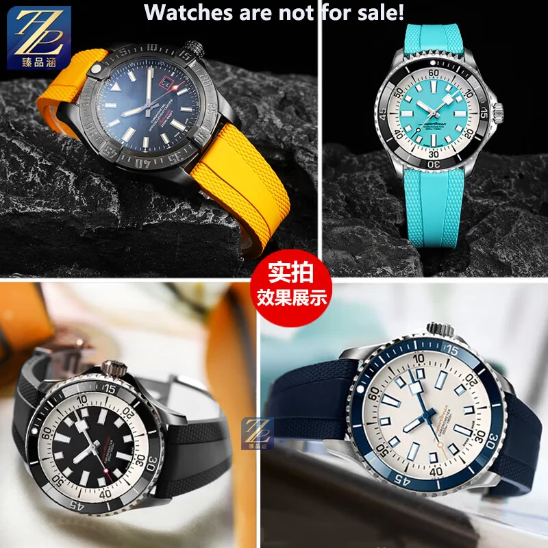 Wysokiej jakości gumowy pasek 22mm do serii Breitling Super Ocean Avengers żółty wilk lotnictwo rozrządu gumowa bransoletka do zegarka