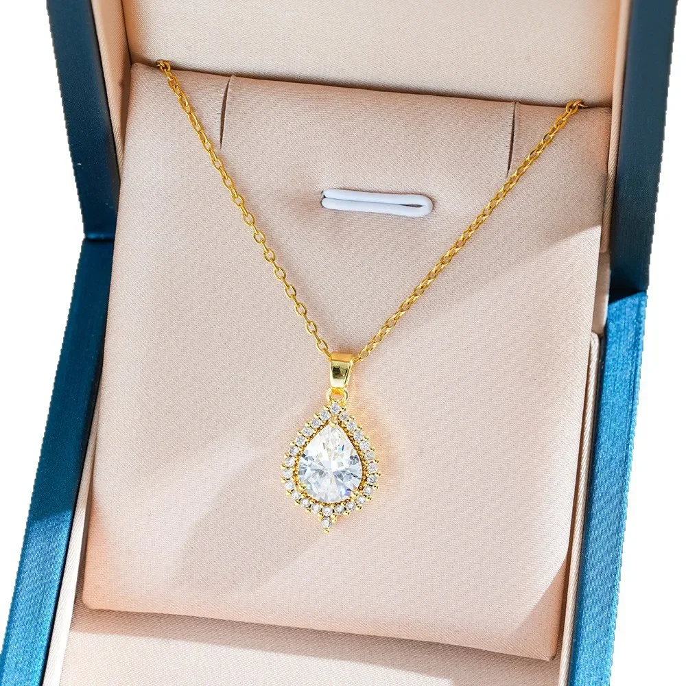 Простое и модное женское колье из титановой стали, инкрустированное бриллиантами в 2025 году, изысканное и универсальное.