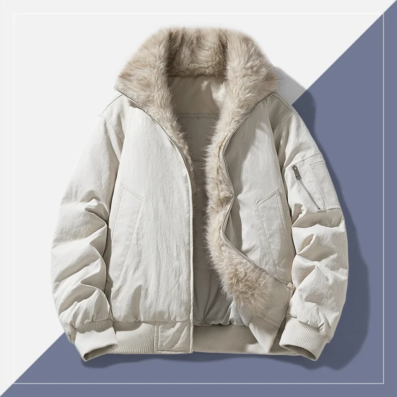 

New American Style Loose Fit Thickened Stand Collar Men's Cotton Jacket Winter Warm Outerwear Polyester Fiber Long Sleeve Zipper