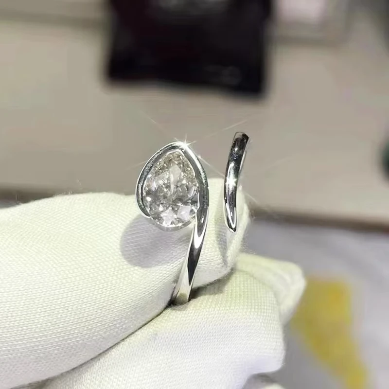 MUXIFC 1.5ct Pear Cut Moissanite Ring for Women D VVS1 Solitaire Diamond Wedding Band with GRA Certified Adjustable Open Rings