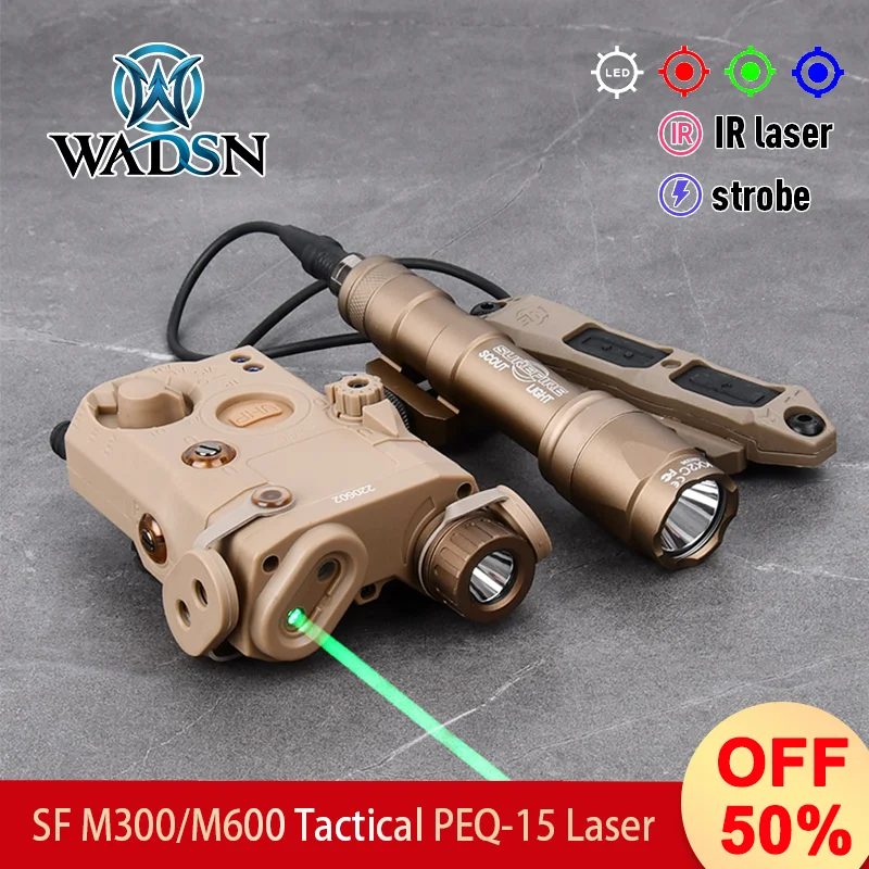 

SF Tactic PEQ-15 Red Green Blue Laser M300A/M600C Flashlight Indicator Weapon Hunting Scout Strobe Sight Fit 20mm Rail ﻿