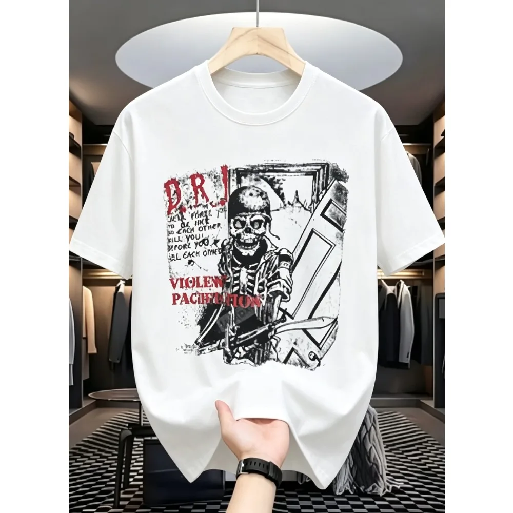 2026 New Men Casual Short Sleeve T-shirt Ripped Distressed Effect, American Hardcore Rock Fans Trend Drop Shoulder Topss
