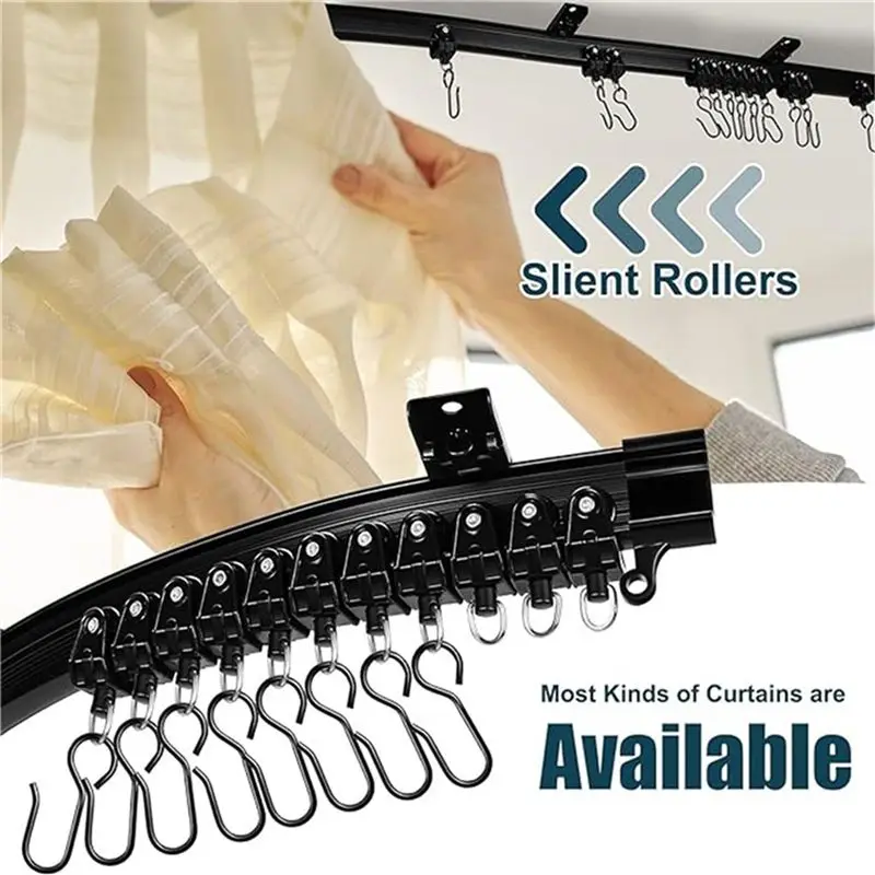 AB11-2X Flexible Bendable Curtain Track, Ceiling Wall Mounted, Black Curved Heavy Duty RV Sliding Curtain Track 2Meter