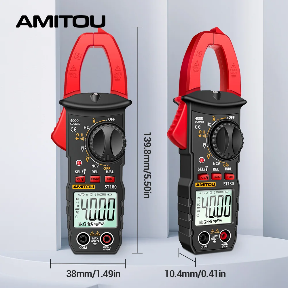 AMITOU ST180 multimetr cęgowy miernik napięcia AC/DC prąd Om 4000 zliczeń cyfrowy profesjonalny tester narzędzia dla elektryków