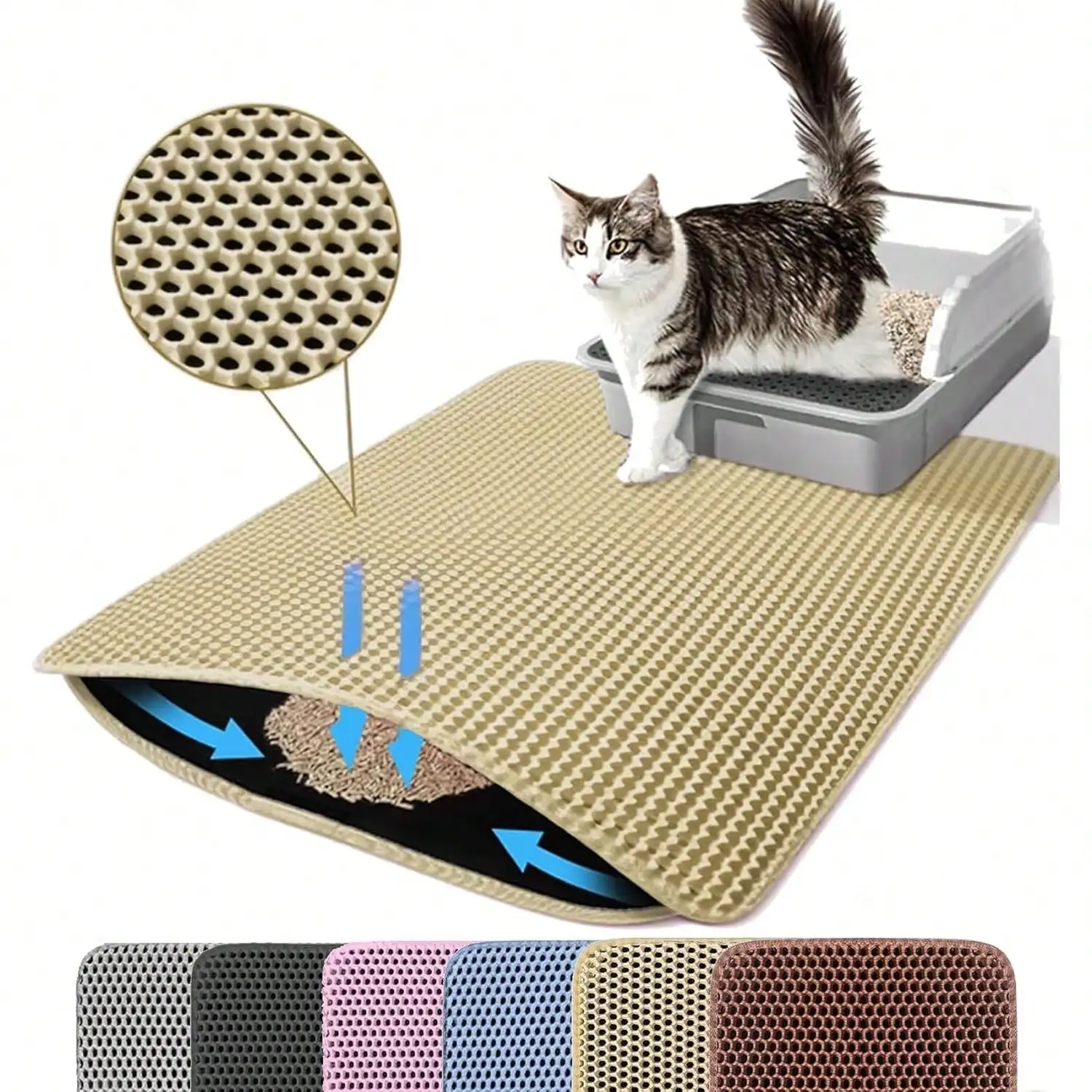 

Cat Litter Box Mat Double-Layer Waterproof Anti-Slip Washable Pet Supplies