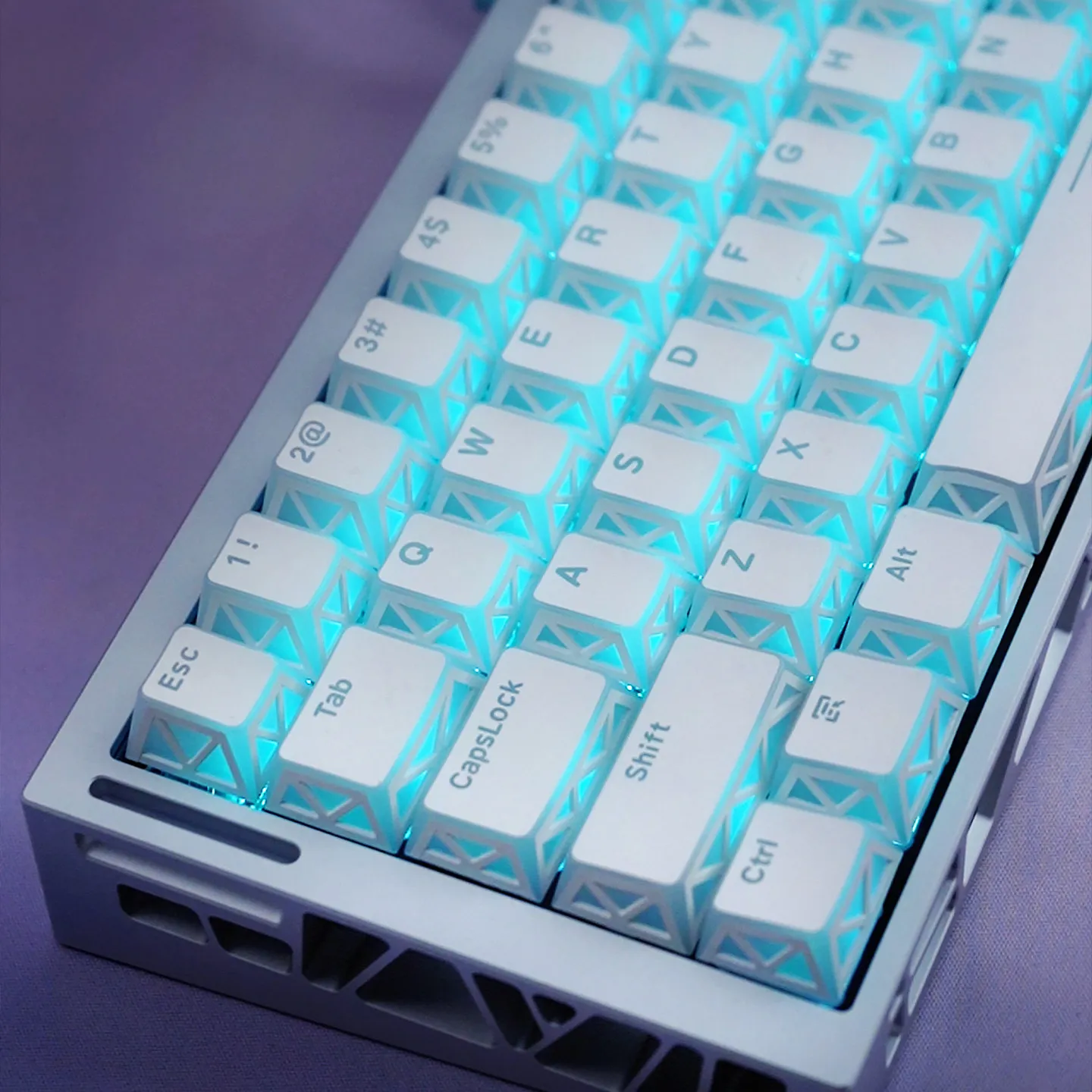 MAIMOOO Prism Shadow Hollowed Keycap PBT+PC Material White Translucent Personalized Cherry Keycaps for Mechanical Keyboard