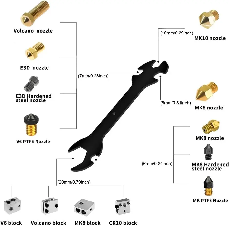 CREALITY 25 Stück MK8 Düsen, 3D-Drucker-Extruder, Messingdüsen mit Schraubenschlüssel, Aufbewahrungsbox für Ender 3/Ender 5 3D-Drucker-Düsen – Detail 7