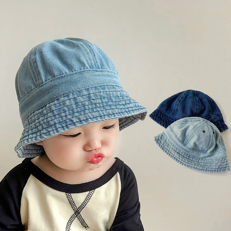 

Retro Baby Denim Bucket Cap Fashion Boy Girl Cowboy Hat 1-4year Kids Sunscreen Panama Basin Caps Korean Toddler Sunshade Visors