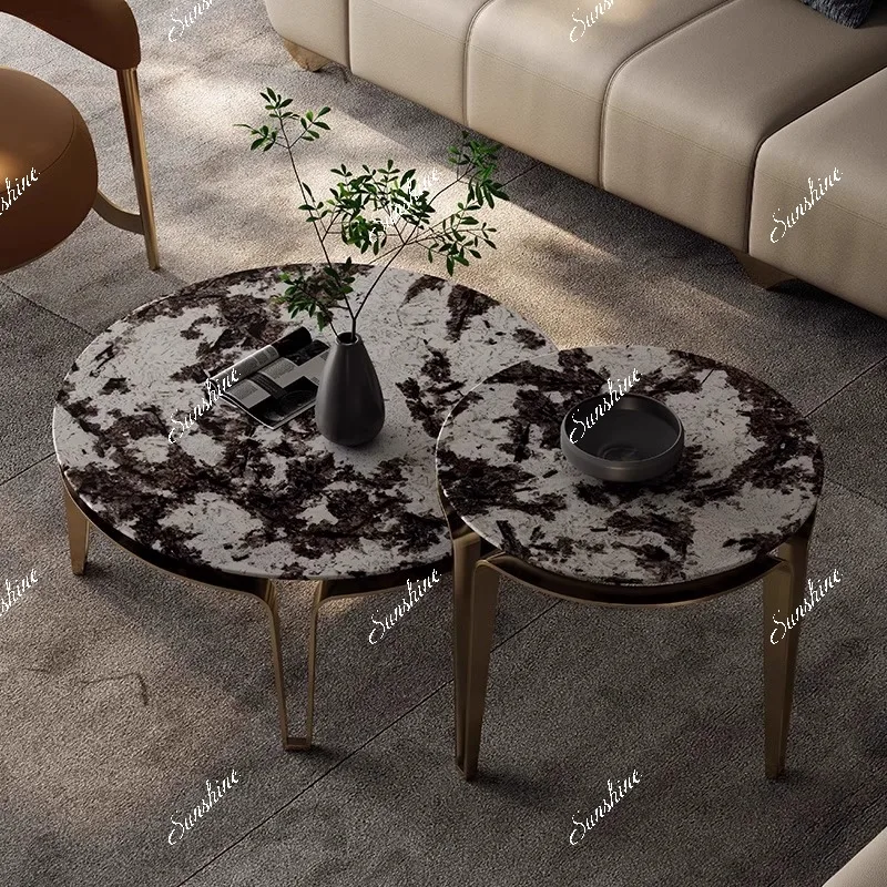 

Italian light luxury living room edge few natural marble stainless steel