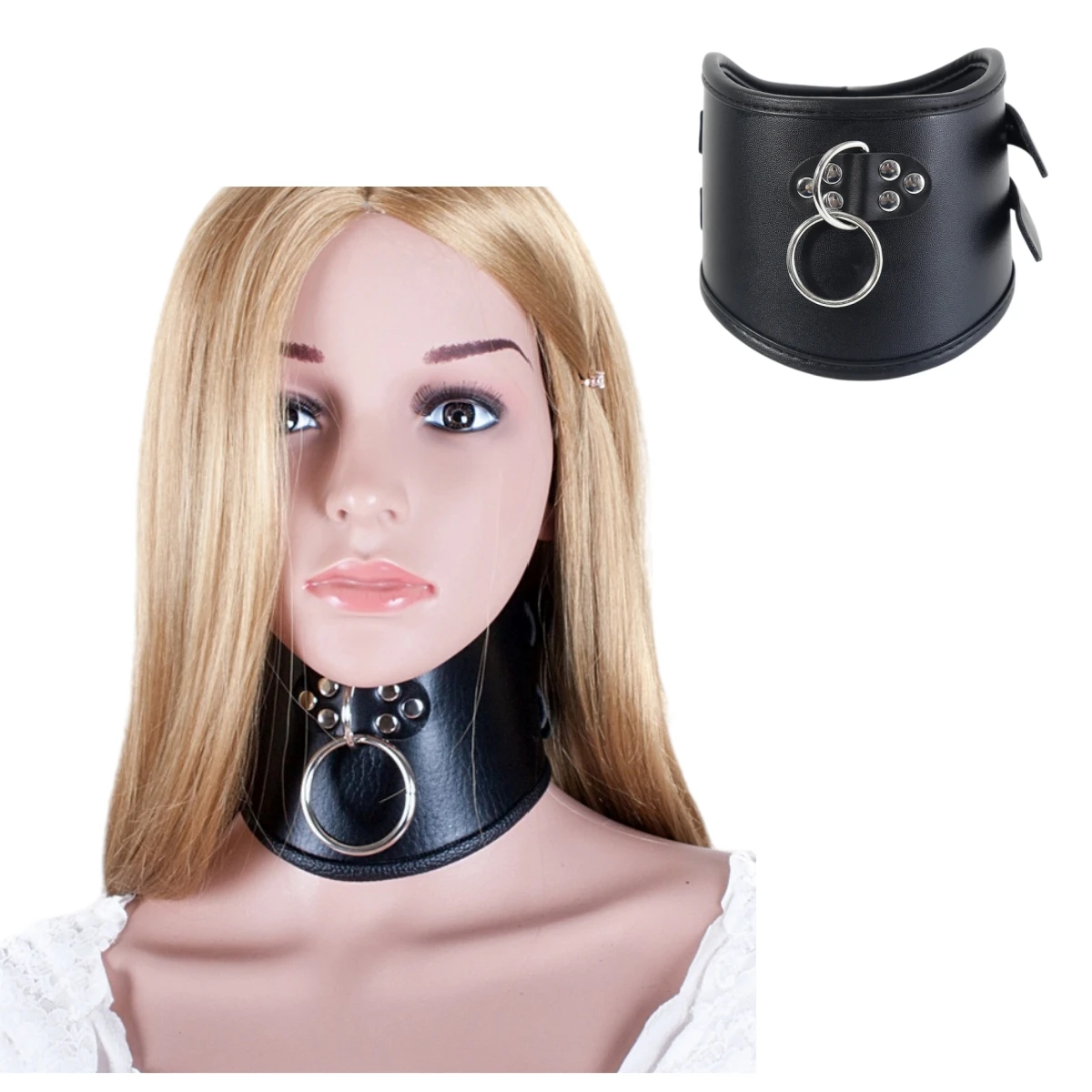 Gothic Black Tall PU Leather Choker Neck Stretching Cosplay Role Play Costume with Buckle Posture Collar for Adults