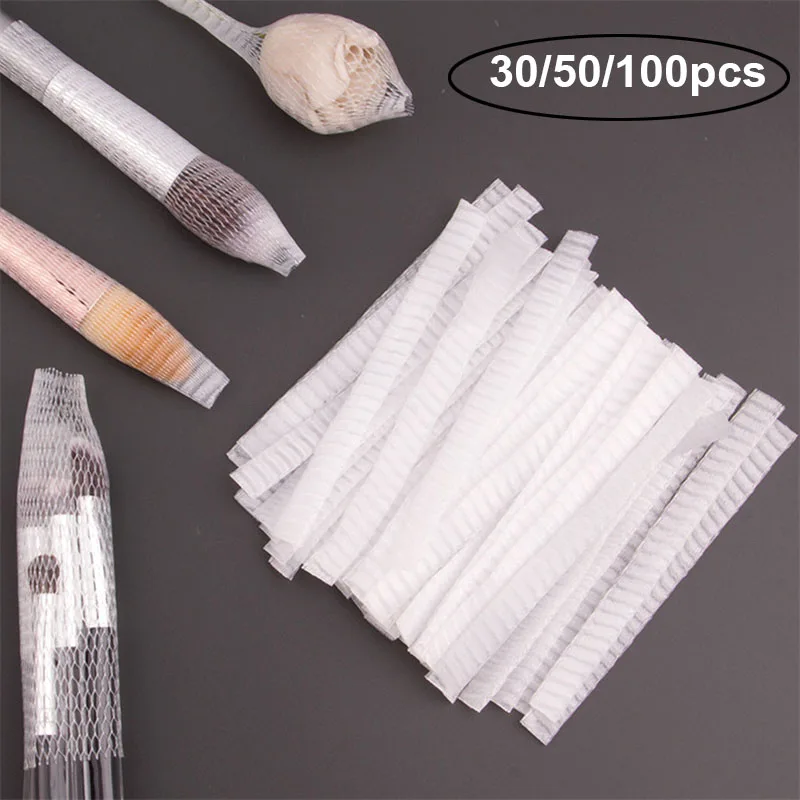 Zestaw siatek ochronnych na pędzle do makijażu 30/50/100 szt., wielorazowe siatki na pędzle do makijażu, siatka ochronna na pędzle do makijażu, zapobiegająca plamom.