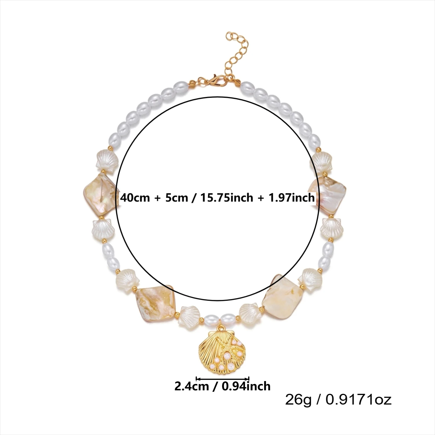 Böhmische Imitationsperlen-Muschelkette für Damen, Sommer-Choker mit Muschel- und Seestern-Anhänger, Reise- und Party-Schmuck – Detail 6