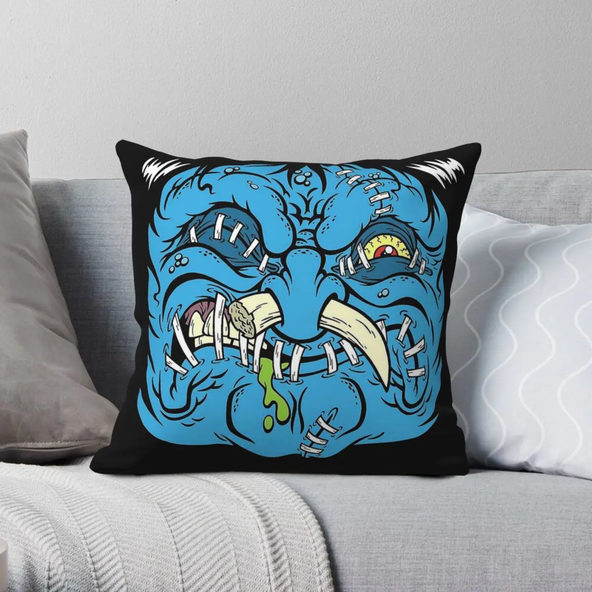Shrunken Head Zombie Square Pillowcase Polyester Linen Velvet Printed Zip Decorative Home Cushion Cover 18