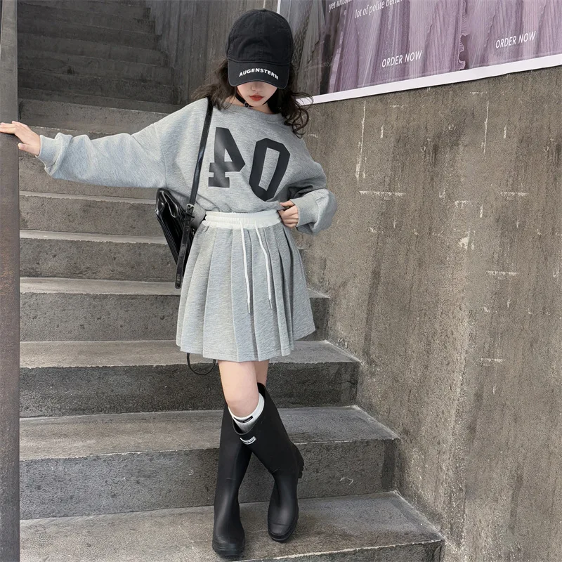 Girls' Set Spring and Autumn New Letter Sweatshirt and Pleated Skirt 2PCS Kids Sport Suits Casual Children Clothes Tracksuits 6