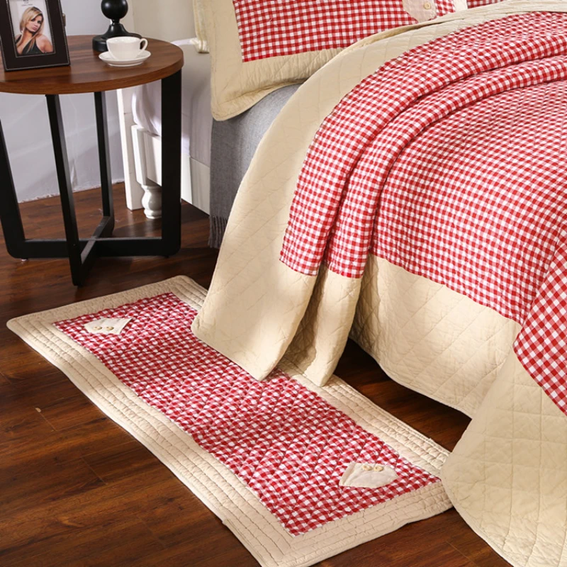 100% Cotton Checkered Quilted Bedspread 3PCS Quilt Set,Minimalist Bedding Ensemble,Summer Lightweight King Size Home Decor