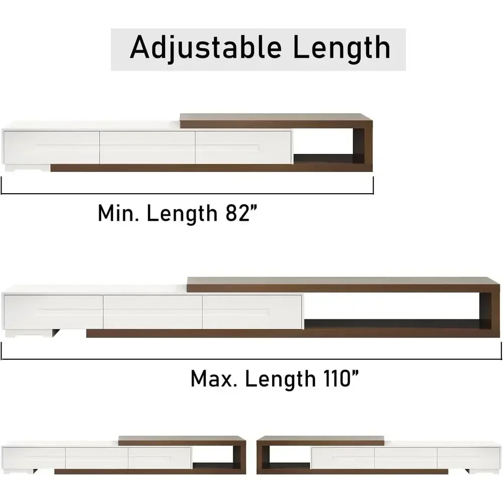 Reversible Wooden TV Stand for 120 TVs, Entertainment Center, 82-110, White & Walnut Finish