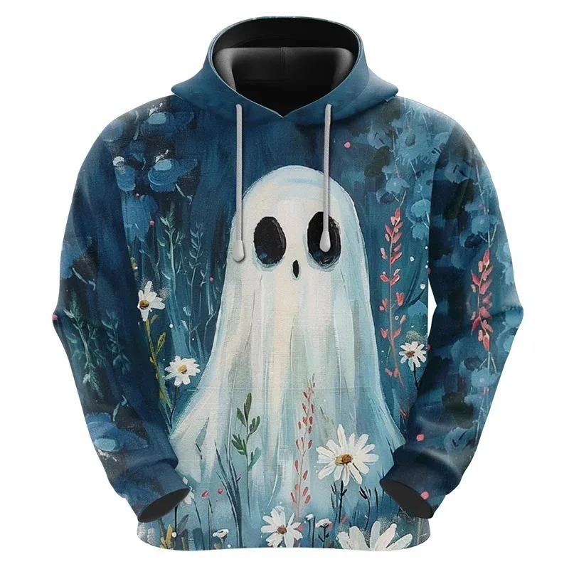 

2025 Fashion 3D Funny Ghost Halloween Cute Ghost Pattern Sweatshirt Loose Fitting Pullover for Men and Women Hooded Streetwear