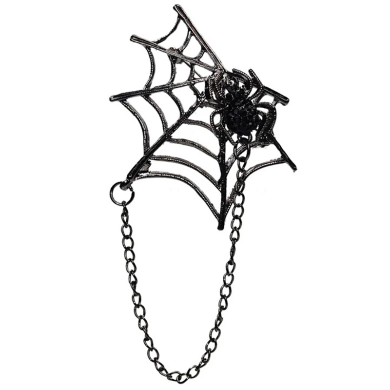 Spiders Net Lapel Pin Brooch with Chain, Halloween Lapel Pin Spiders Net Lapel Pin Halloween Costume Jewelry Accessories