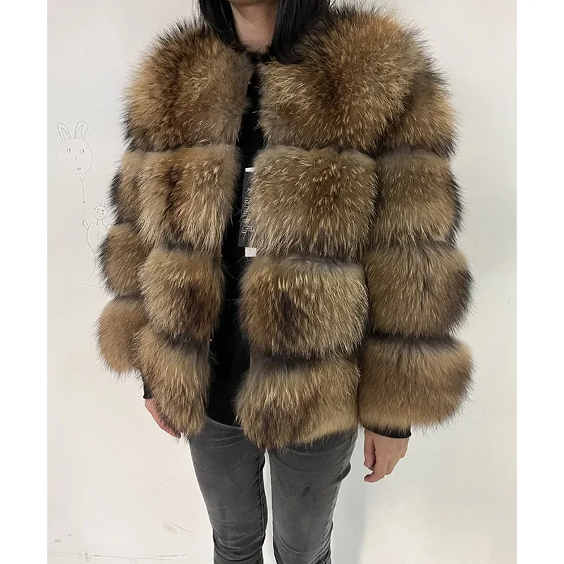 Maomaokong 2024 Natural Real Raccoon Fur Coats Women Luxury Fur Jackets Winter Warm Female Clothes Vests Real Fur Coat Tops