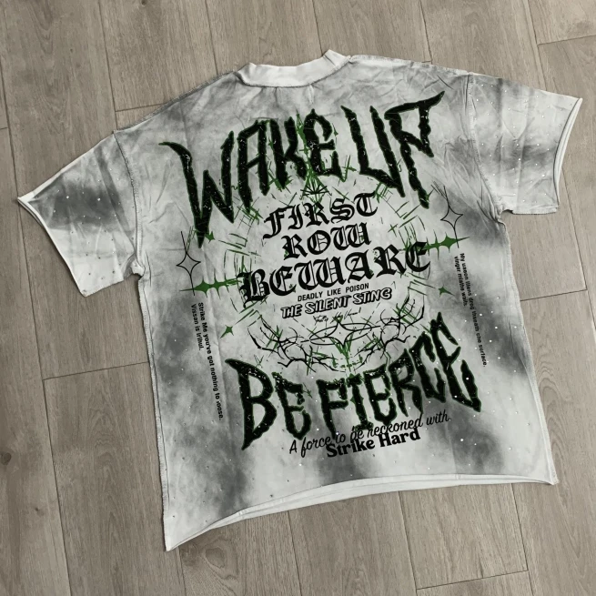 Men Women Tie Dye Wash Rhinestone First Row T-shirt Short Sleeve Scorpion Flame Graphic Print T Shirt Loose Casual Streetwear