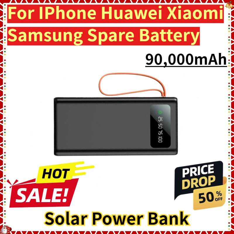 

For IPhone Huawei Xiaomi Samsung Spare Battery Brand New 90,000mAh Large-Capacity Solar Power Bank