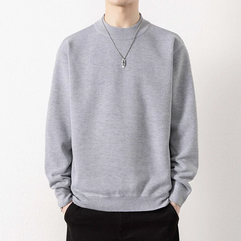 

Pop Men's Winter Pullover Fleece Sweater Autumn Korean Style Tops Clothing Knitted Fleece Warm Knitwear Slim Fit Bottom Shirts