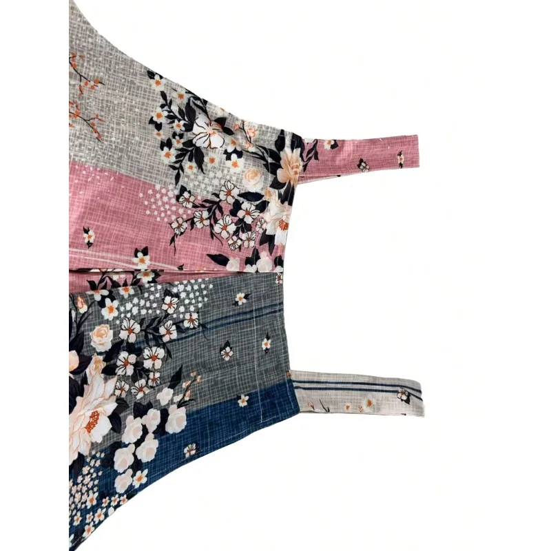 จั๊มพ์สูทไซส์ใหญ่สำหรับผู้หญิง ลายพิมพ์ชายหาด สไตล์หลวมๆ มีกระเป๋า สายเดี่ยว จั๊มพ์สูทขาสั้นลายพิมพ์สไตล์เรโทร