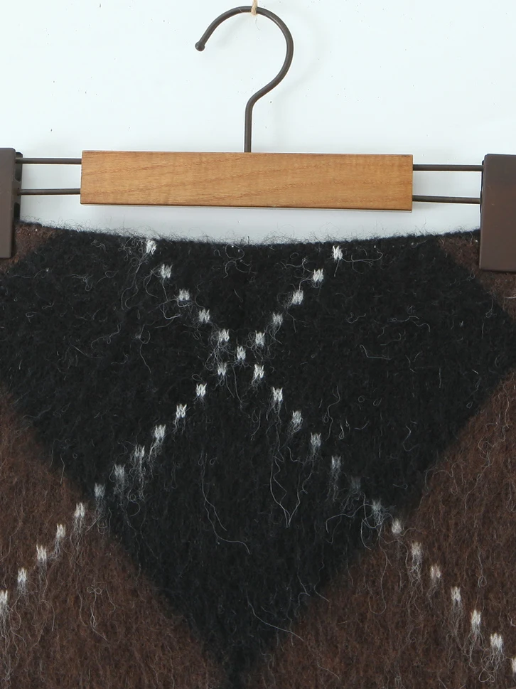 Retro American Color Blo Diamond ID Strickrock mit hoher Taille, schmaler A-Linie-Wickelrock für Damen, Faion Daily Wear