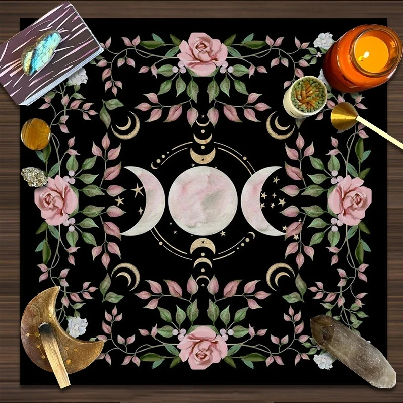 Triple Moon Altar Cloth, Wiccan Table Mat for Tarot, Suitable for Witchcraft, Meditation & Tarot Readings