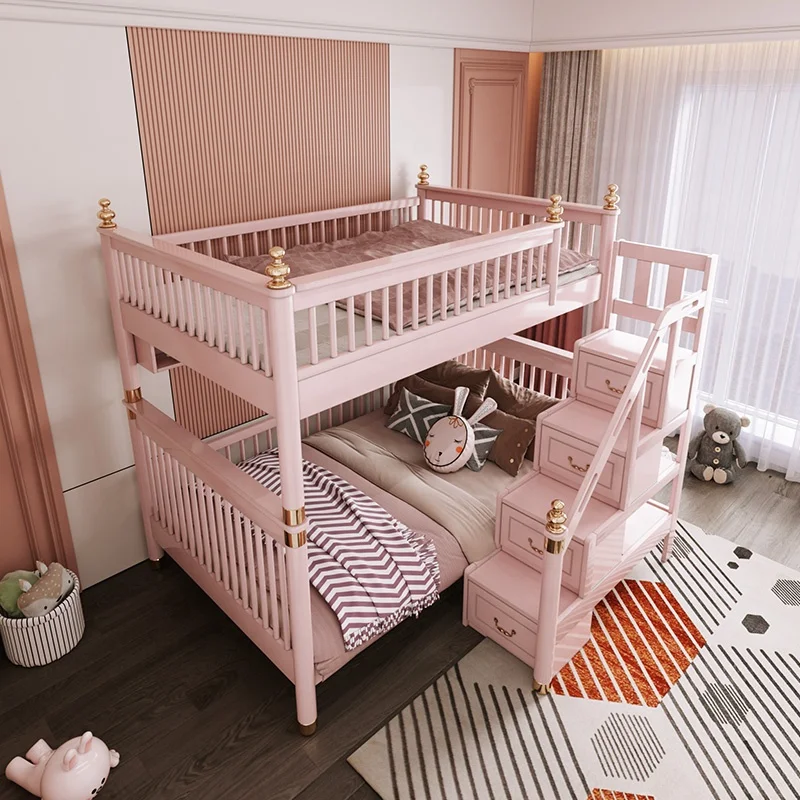 Xijiayi Children Bedroom Furniture Sets Multifunction Baby Mediterranean Style Modern Solid Wooden Bunk Bed for Kids