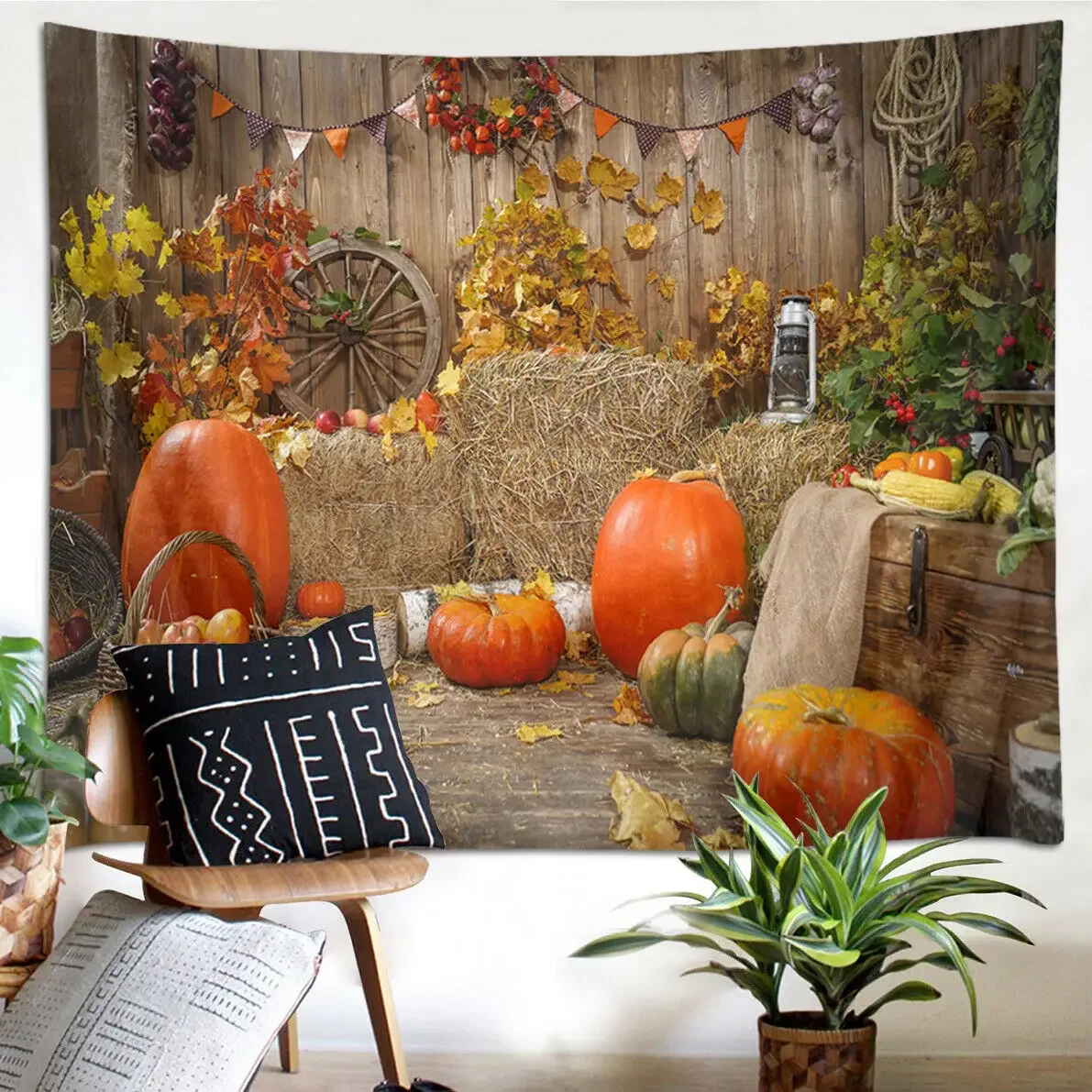 

Thanksgiving Decor Autumn Hay Pumpkins Tapestry Wall Hanging Living Room Bedroom