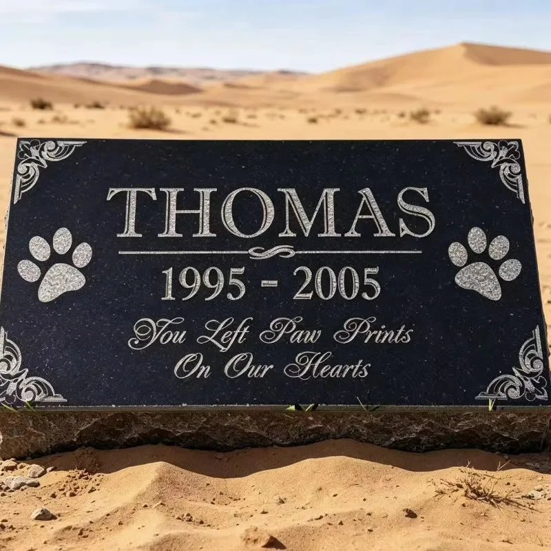tomb stones Rectangular Granite Pet Tombstone with Base | Custom Engraved Name/Date & Paw Prints for Memorial