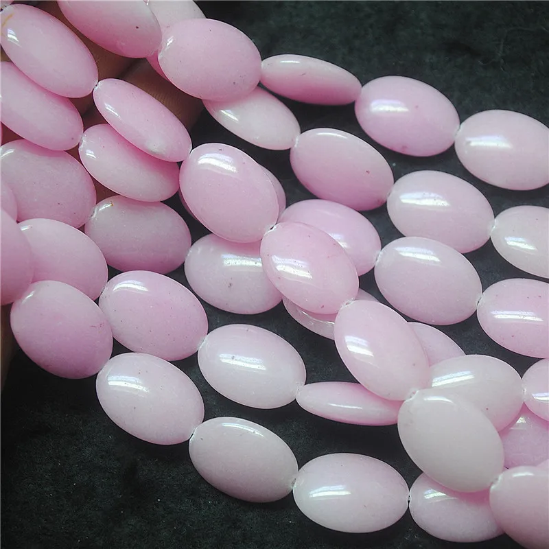 23PCS New Pink Jade Stone Beads 13X18MM Oval Shape Natural Gemstone Strings DIY Women Necklace Making Accessories GooD Sellings