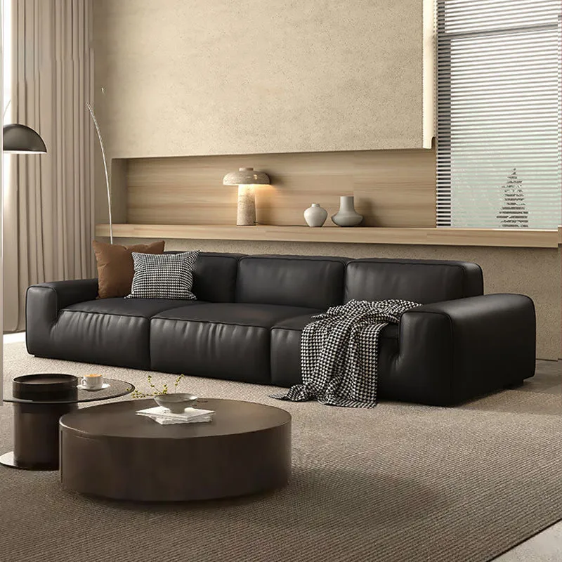 Leather sofa square sofa living room simple first layer cowhide