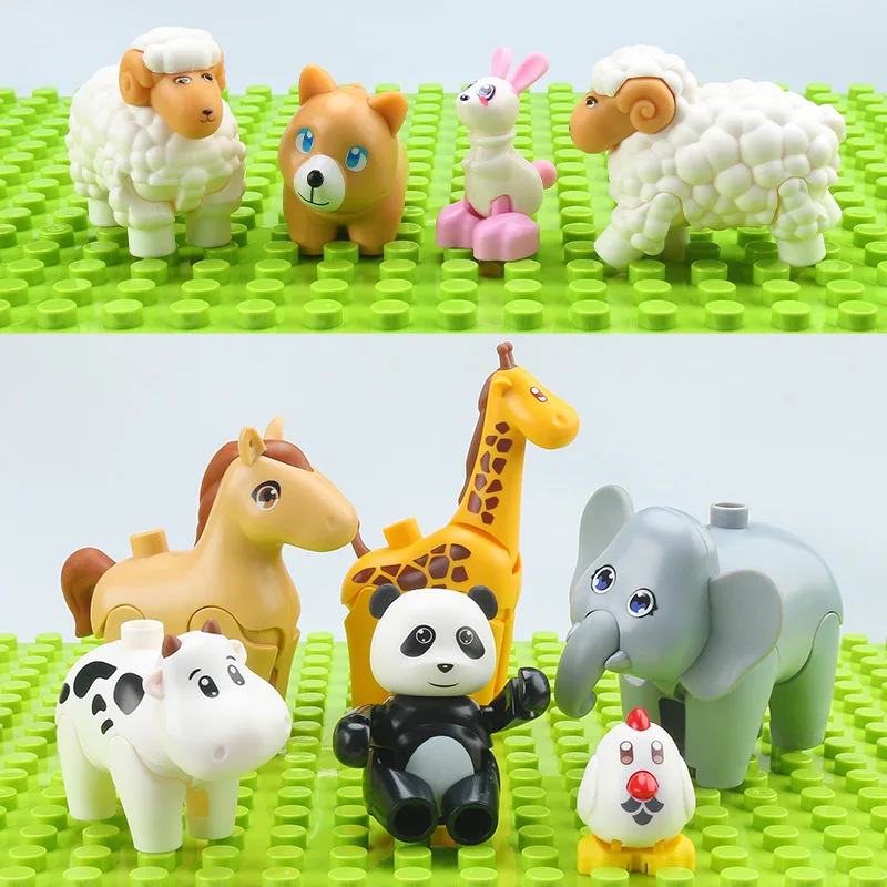 Zoo Big Particle Building Blocks Movable Cute Animals Kangaroo Duplo Accessories Smooth Material Educational Toys For Children