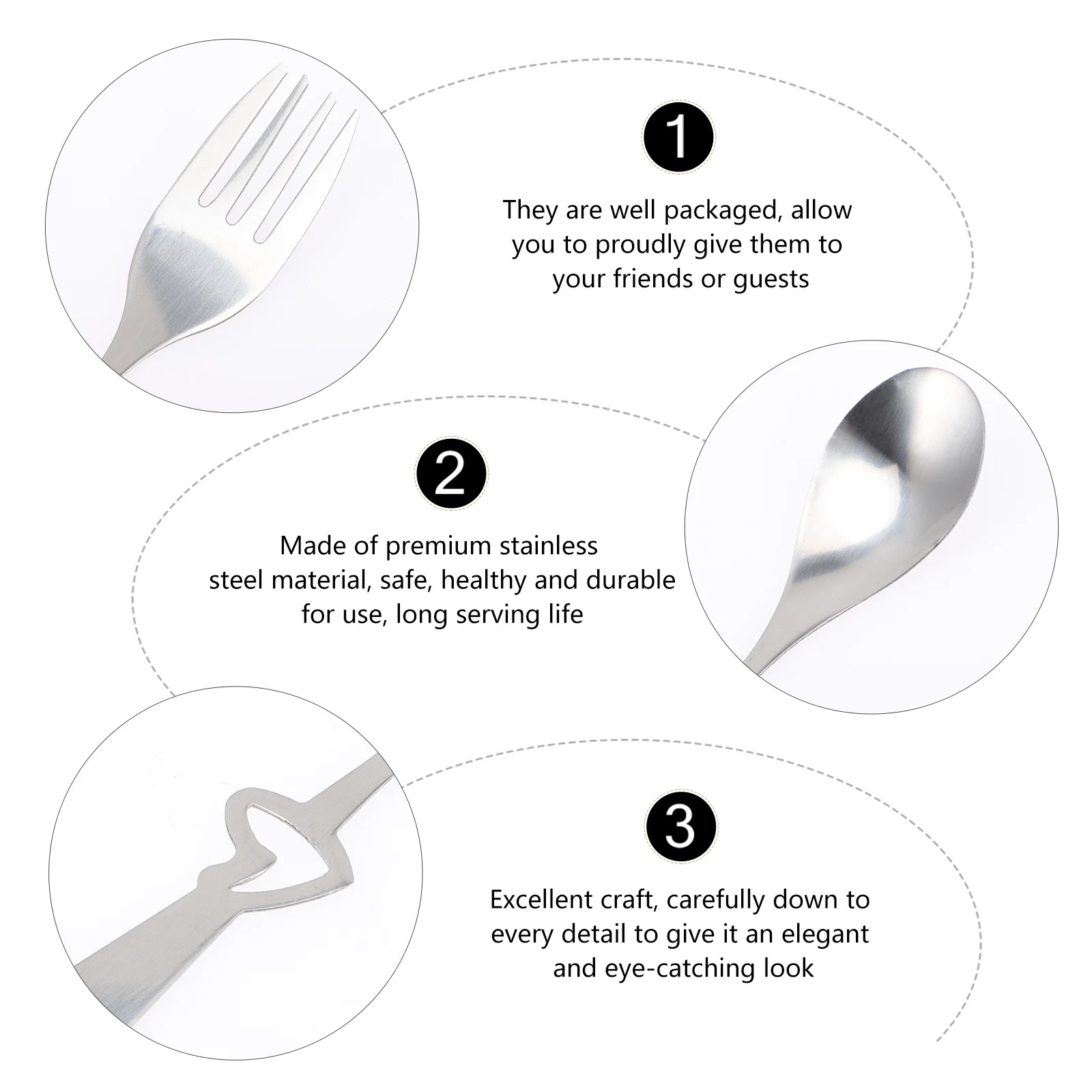 

4Sets Stainless Steel Wedding Cutlery Set Heart Handle Fork Spoon Romantic Gift for Bridal Shower Engagement Fork and Spoon