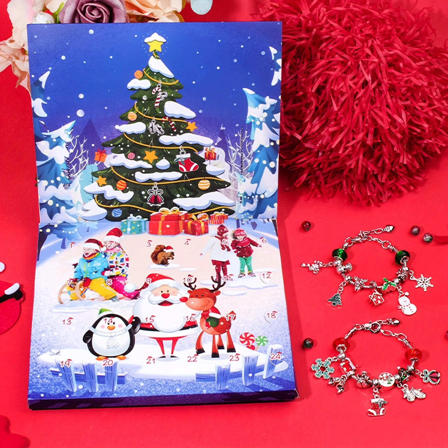 Creative Christmas 24-Day Countdown Calendar Box Set, Includes 22 Beads 2 Bracelets. DIY Bracelet Making Kit Accessories Gift view 5