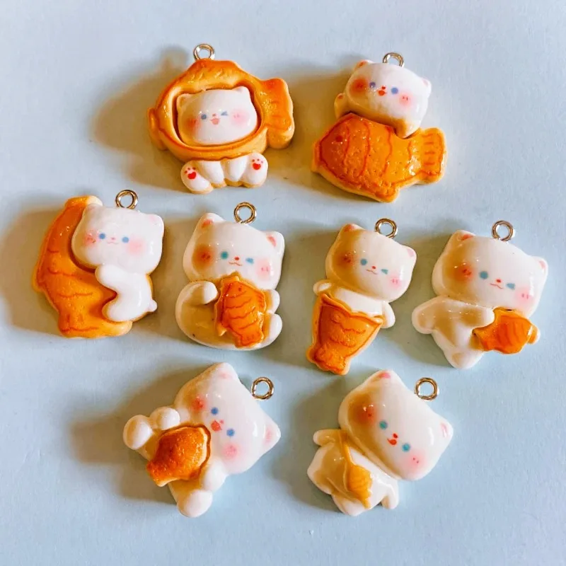 10 قطعة Kawaii Taiyaki الأسماك القط الراتنج السحر لصنع المجوهرات قلادة المفاتيح أقراط المعلقات DIY بها بنفسك لوازم اكسسوارات